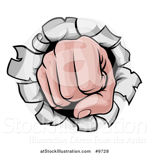 600x620 Vector Illustration Of Cartoon Fist Punching Hole Through