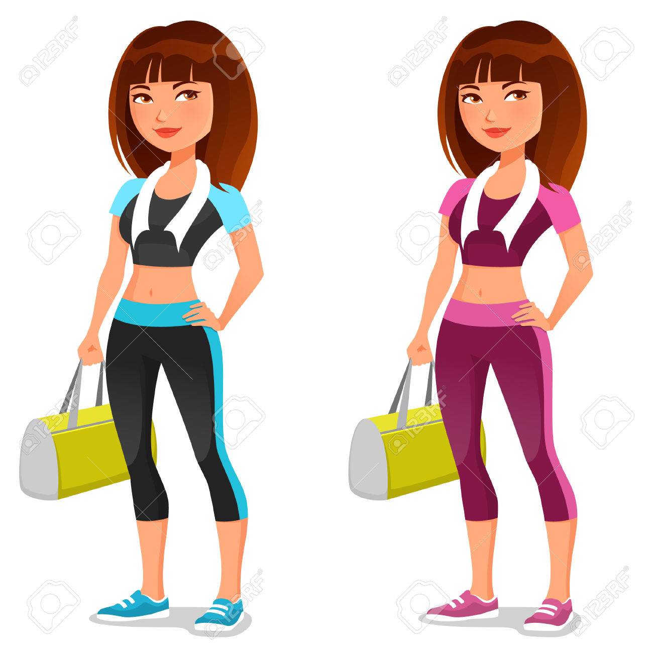 1300x1300 Cute Cartoon Fitness Girl With Sport Bag Royalty Free Cliparts