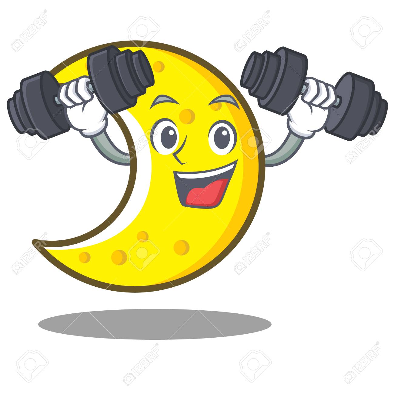 1300x1300 Fitness Crescent Moon Character Cartoon Royalty Free Cliparts