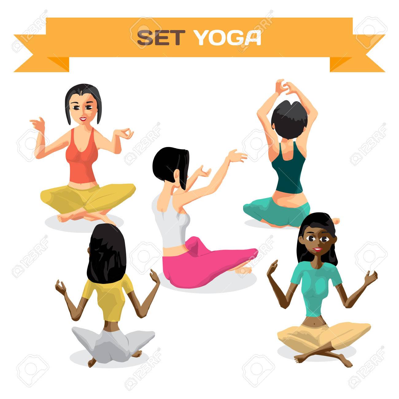 1300x1300 Set Of Women Involved In Fitness Yoga In Sportswear. Flat Cartoon