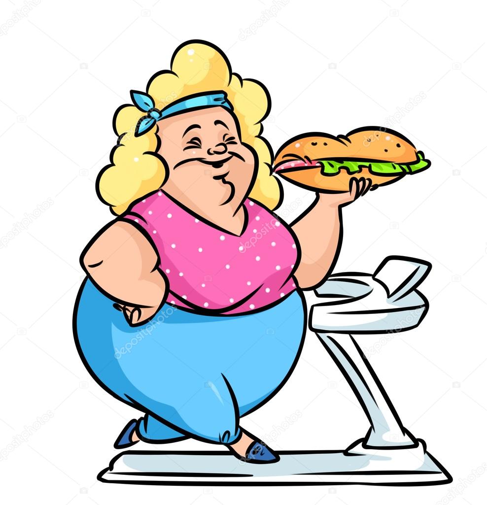 988x1023 Treadmill Fitness Diet Fat Woman Cartoon Stock Photo Efengai