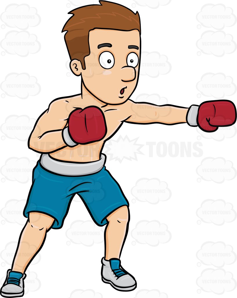 817x1024 A Man Boxing His Way To Fitness Cartoon Clipart