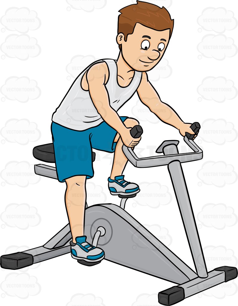 798x1024 A Man Enjoys Riding A Stationary Bike Cartoon Clipart