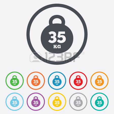 450x450 Weight Sign Icon. 35 Kilogram (Kg). Sport Symbol. Fitness. Round