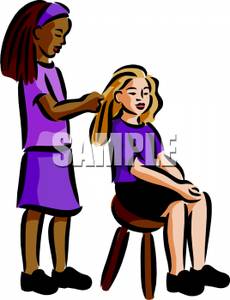 230x300 Cartoon Of A Girl Braiding Another Girls Hair