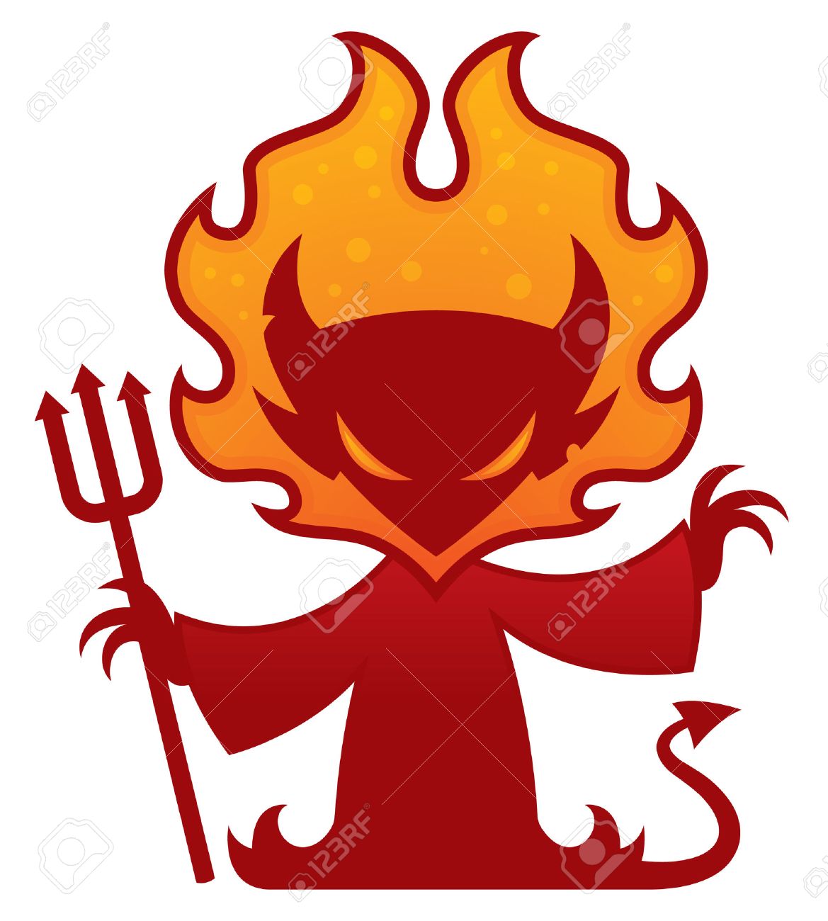 1169x1300 Cartoon Vector Drawing Of A Devil With Flames Around His Head