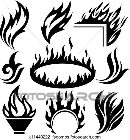 437x470 Clipart Of Fire Flame Signs And Tattoos Set K11440222