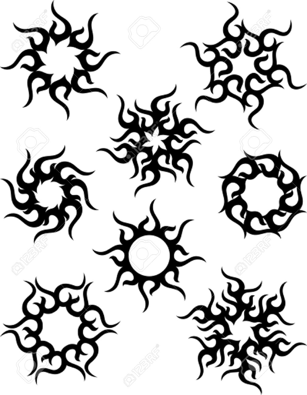 1010x1300 Tattoo Sun, Flame Tribal Design Vector Art Royalty Free Cliparts