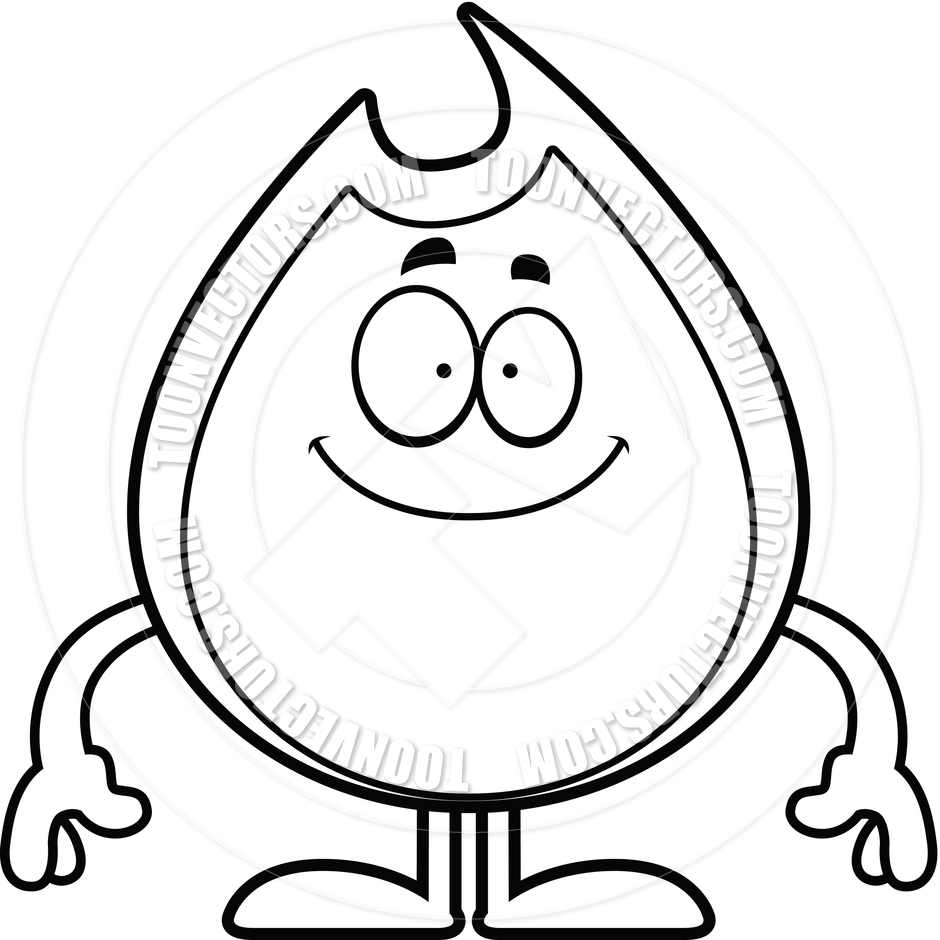 940x940 Cartoon Fire Flame Happy (Black And White Line Art) By Cory Thoman