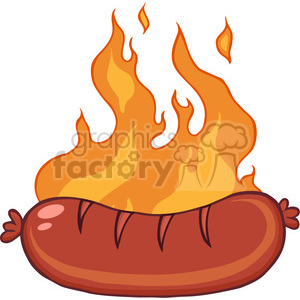 300x300 Royalty Free Grilled Sausage With Flames 386533 Vector Clip Art