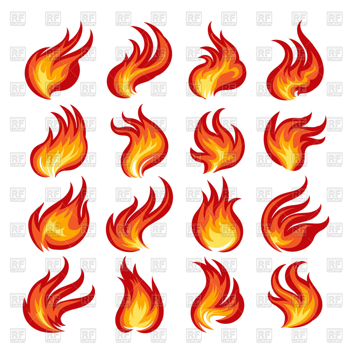 1200x1200 Colorful Fire Flames Set Royalty Free Vector Clip Art Image