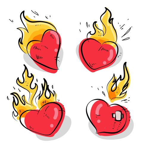 490x490 Flaming Heart Tattoo Hand Drawn Vector Illustration