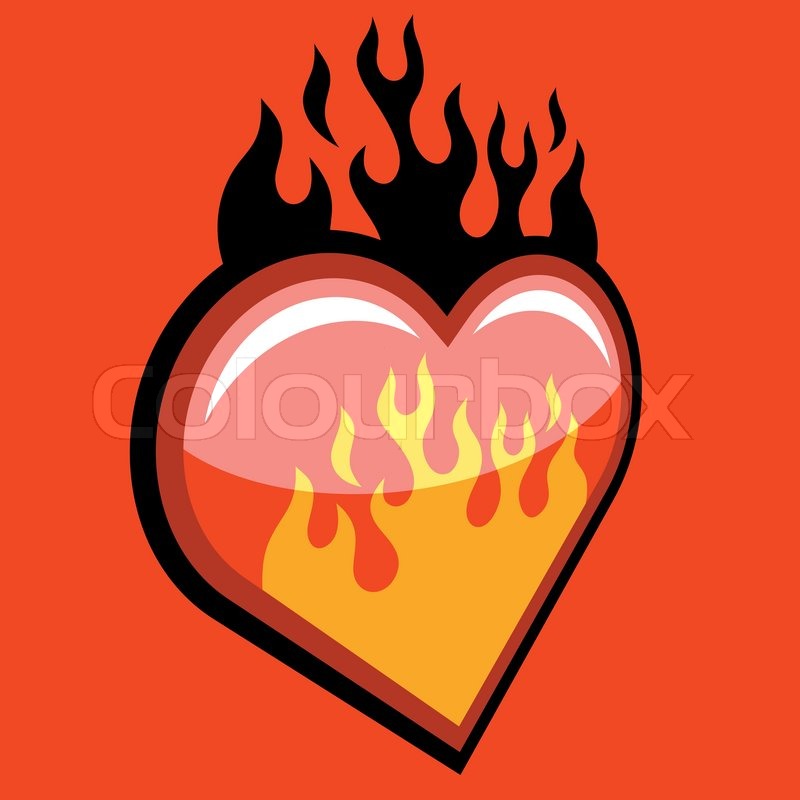 800x800 Flaming Heart On Red Background Stock Vector Colourbox