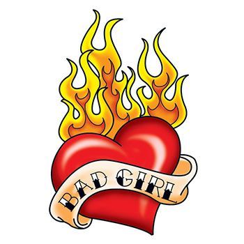 350x350 Flirty Bad Girl Flaming Heart Temporary Tattoo