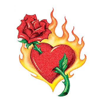 350x350 Glitter Flaming Heart And Rose Tattooforaweek Temporary Tattoos