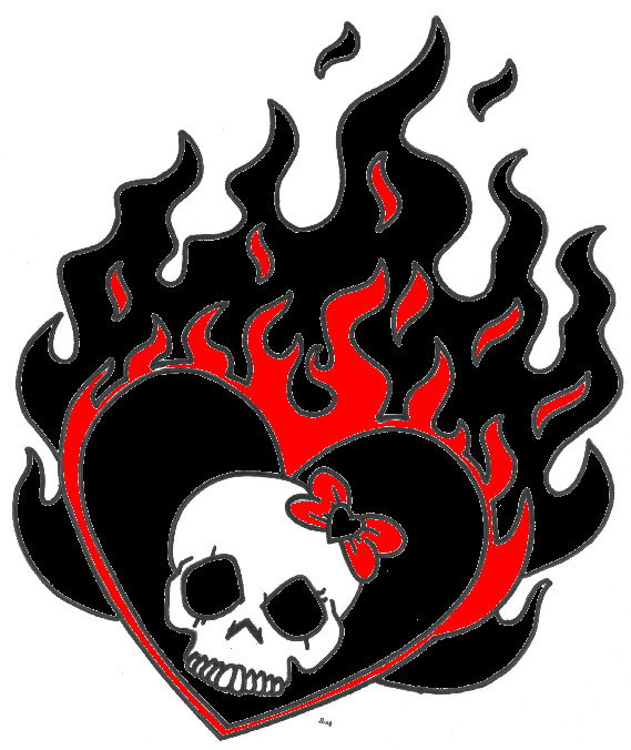 569x676 Skull With Flaming Heart By Dementedink