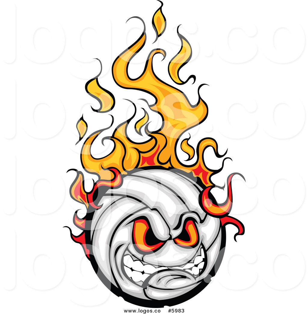 1024x1044 Royalty Free Vector Of A Logo Of An Aggressive Flaming Volleyball