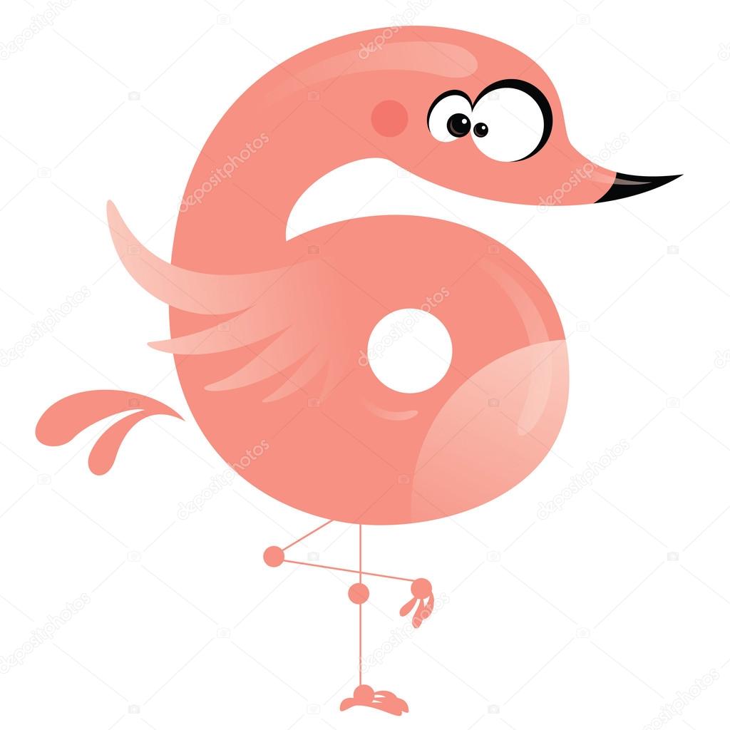 1024x1024 Number 6 Cartoon Funny Pink Flamingo Stock Vector