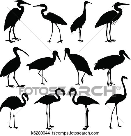450x465 Clipart Of Storks, Cranes And Flamingos K6280044