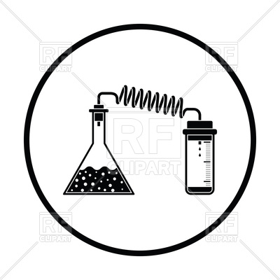 400x400 Thin Icon Of Chemistry Reaction With Two Flask Royalty Free Vector