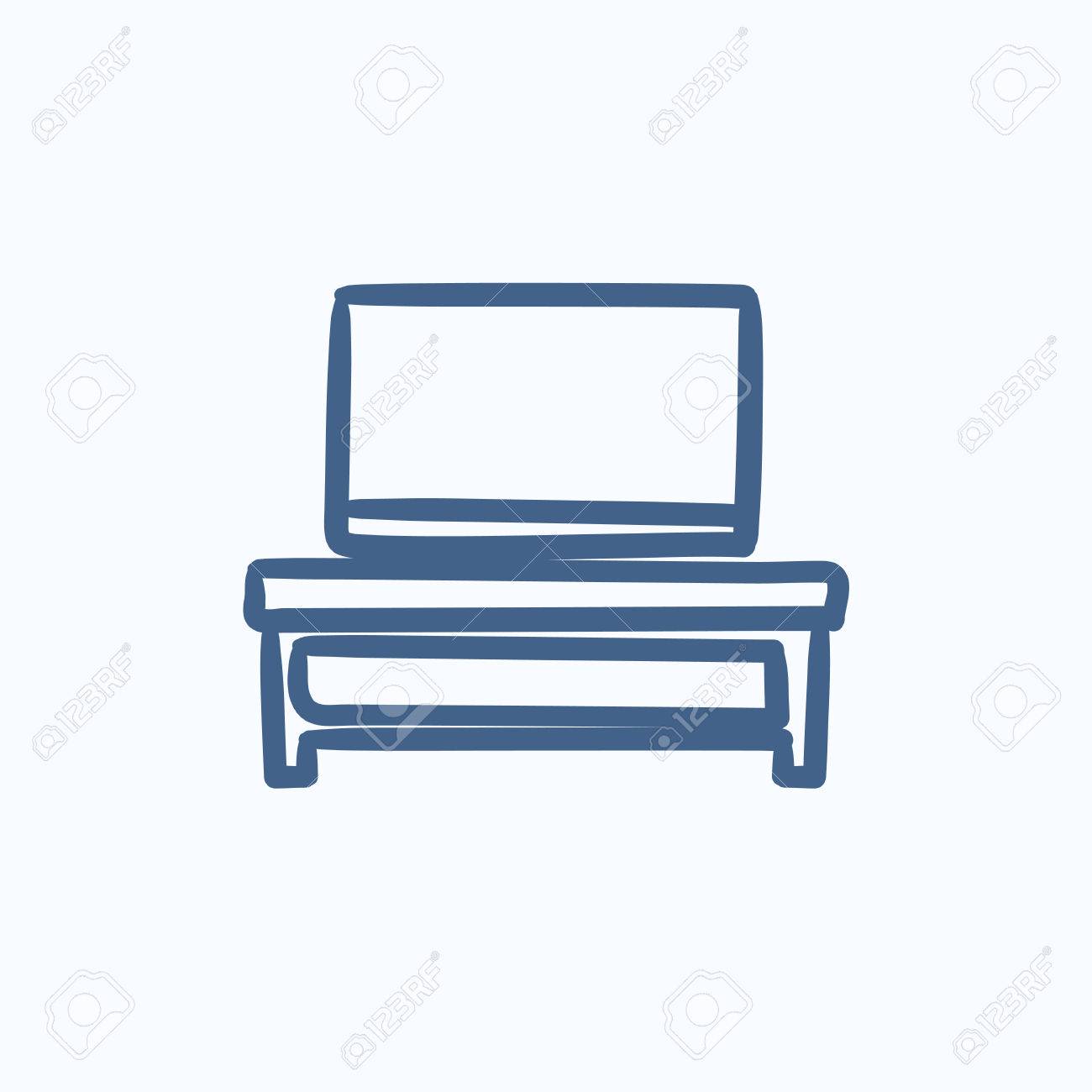 1300x1300 Flat Screen Tv On Modern Tv Stand Vector Sketch Icon Isolated