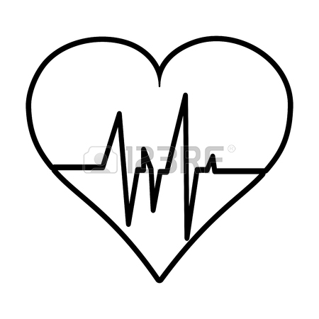450x450 Flat Line Uncolored Heart Ecg Over White Background Vector