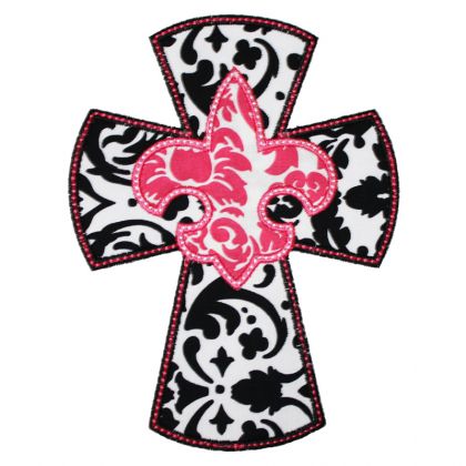 420x420 Applique Only Fleur De Lis Cross Applique