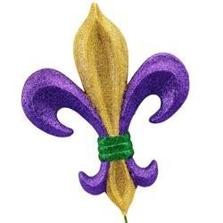 250x250 8in Purple Green And Gold Fleur De Lis Pick
