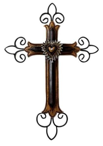 423x600 Crosses Decor Brown Amp Gold Wall Cross, Fleur De Lis Ends, Heart