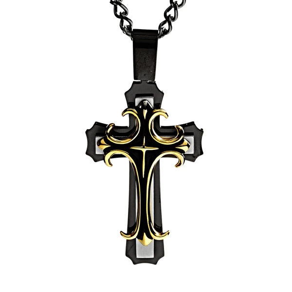 600x600 Crucible Men's Black And Gold Plated Stainless Steel Fleur De Lis