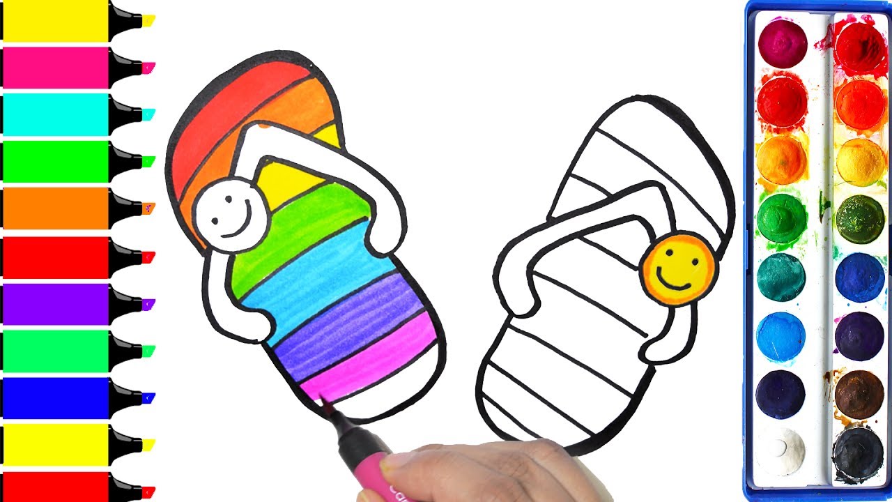 1280x720 How To Draw Rainbow Slipper Coloring Flip Flop Learning