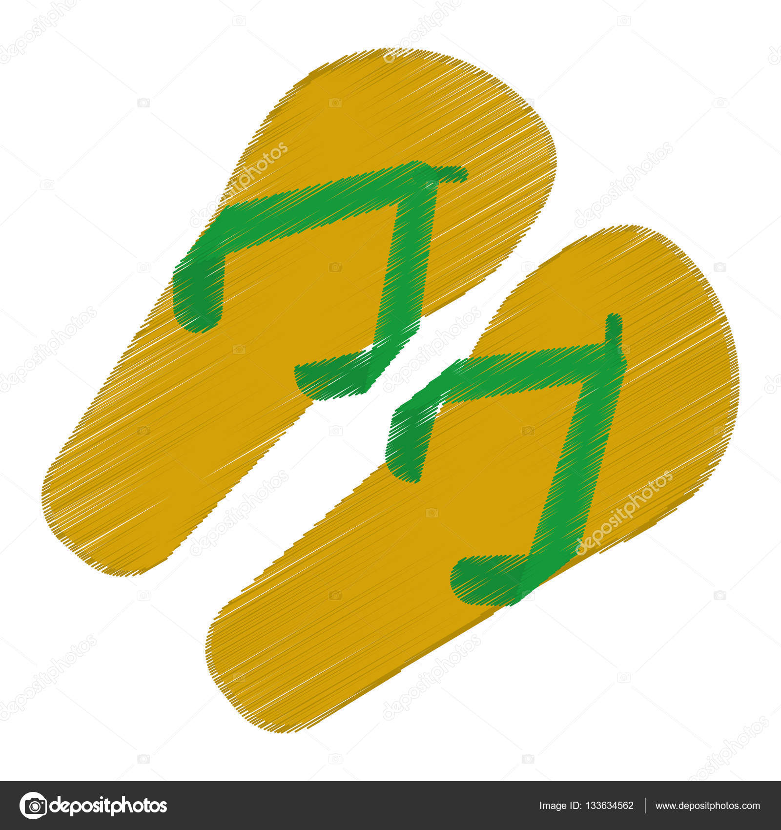 1600x1700 Drawing Green And Yellow Flip Flop Brasilian Stock Vector
