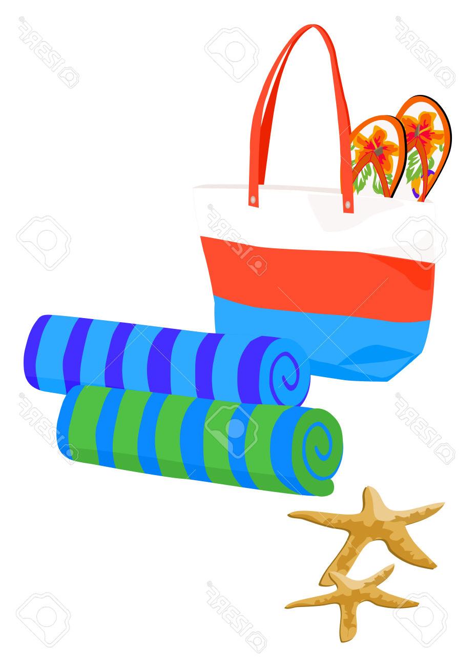 927x1300 Top 10 Beach Bag With Towels And Flip Flops Stock Vector Towel