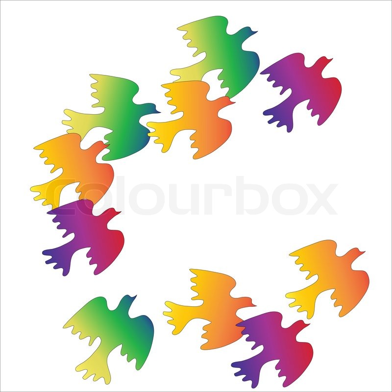 800x800 Flock Of Colorful Birds On A White Background Stock Vector