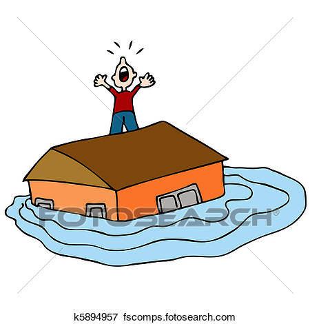 450x470 Clip Art Of Flooded House K5894957