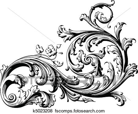 450x373 Clip Art Of Floral Scroll K5023208