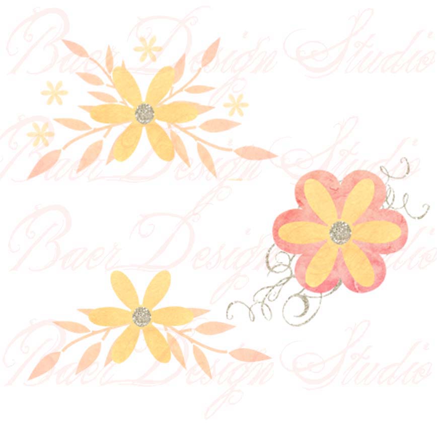 868x840 Coral Flowers And Swirls Digital Clip Art, Flower Clipart Png