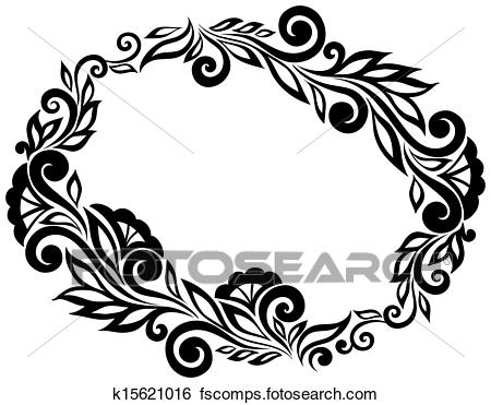450x371 Clip Art Of Black And White Lace Flowers And Leaves Isolated