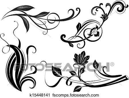 450x343 Clipart Of Black And White Floral Branches Design Elements