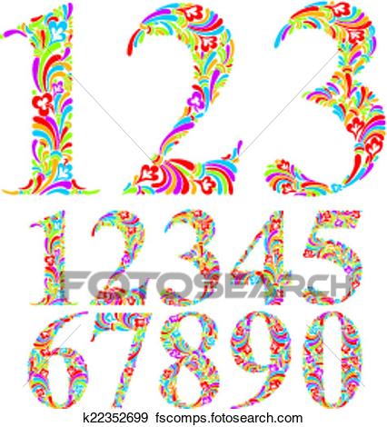 426x470 Clip Art Of Floral Colorful Numbers Set. K22352699