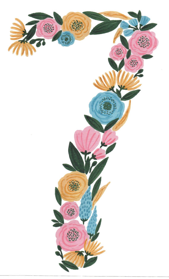 570x940 Floral Number Print Watercolor Clipart Number Seven