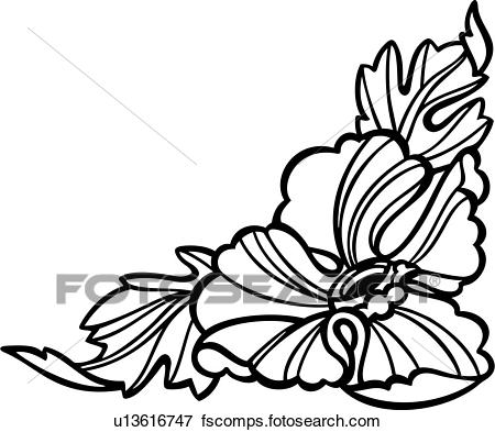 450x393 Clip Art Of , Border, Corner, Floral, U13616747