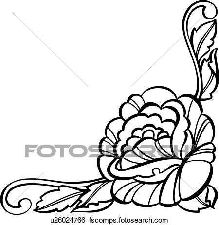 450x462 Clip Art Of , Border, Corner, Floral, U26024766
