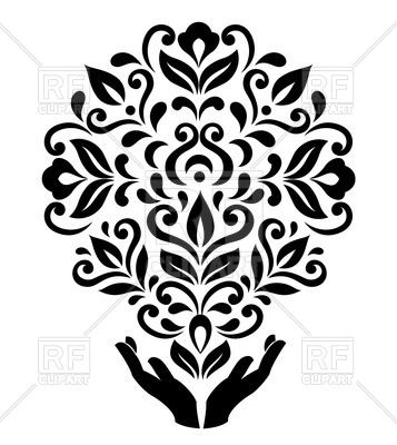 357x400 Stylized Hands Holding Round Floral Ornament Royalty Free Vector