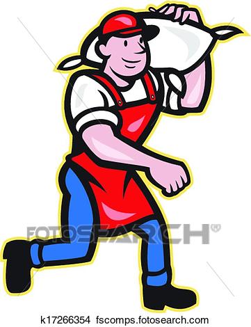 361x470 Clipart Of Flour Miller Carry Sack Walking Cartoon K17266354