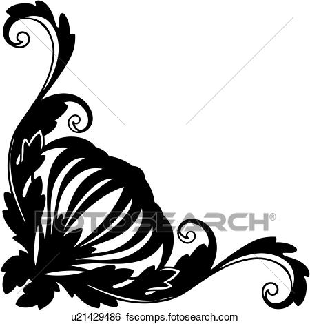450x470 Clip Art Of , Antique, Border, Corner, Corner Border, Flourish