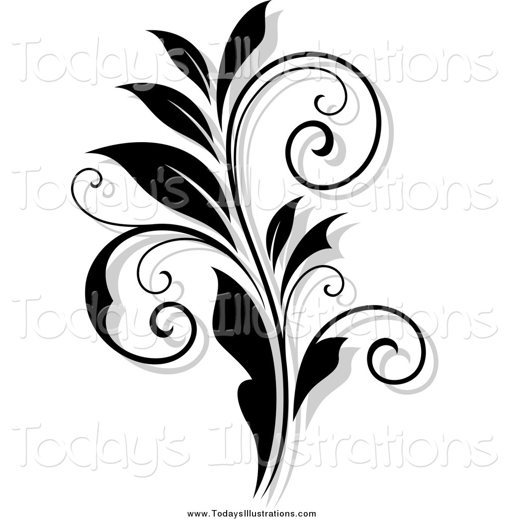1024x1044 Clipart Of A Black And White Flourish And Shadow By Vector