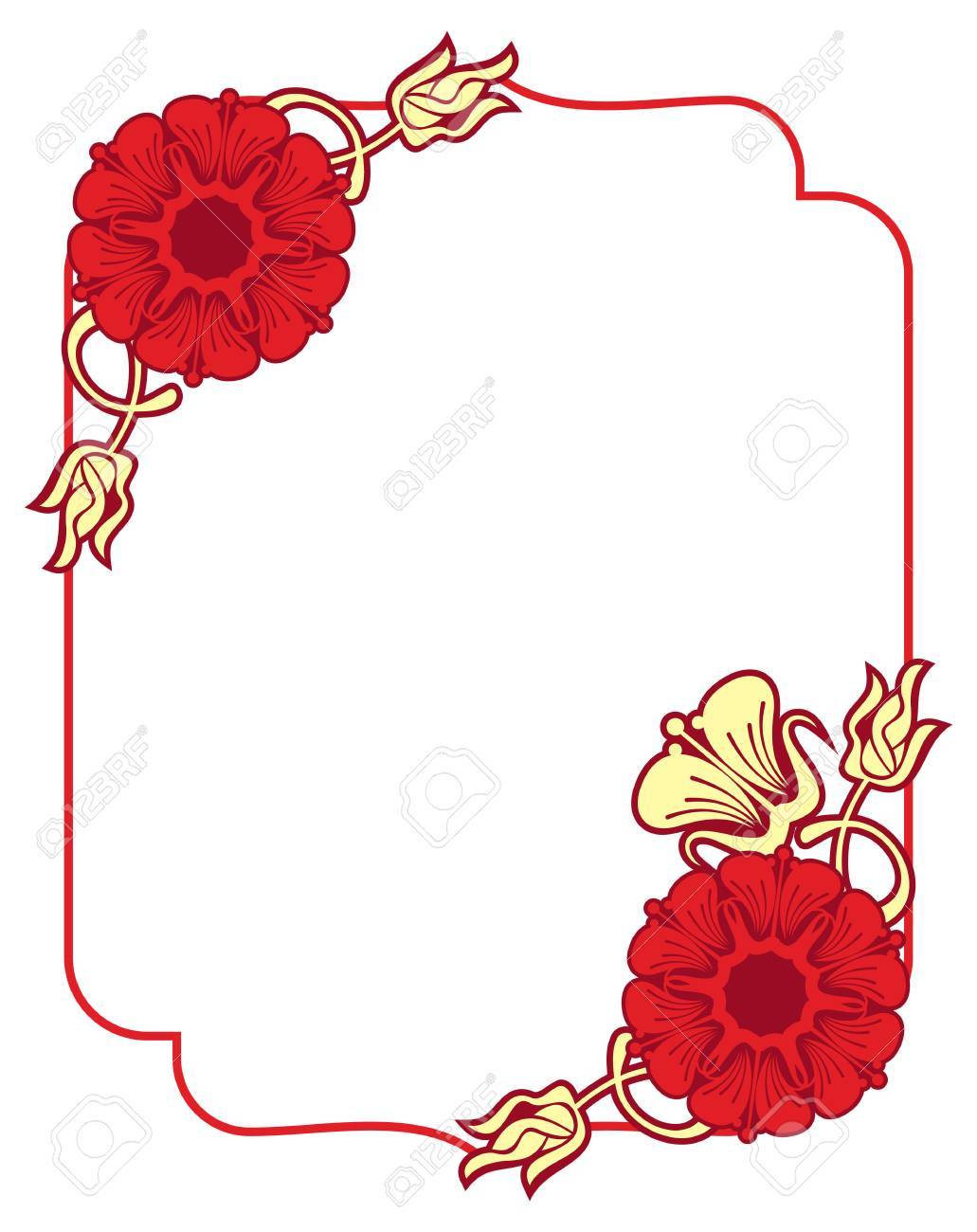 1031x1300 Beautiful Frame With Red And Yellow Flowers. Design Element
