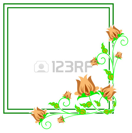446x450 Square Decorative Frame With Abstract Flowers. Vector Clip Art
