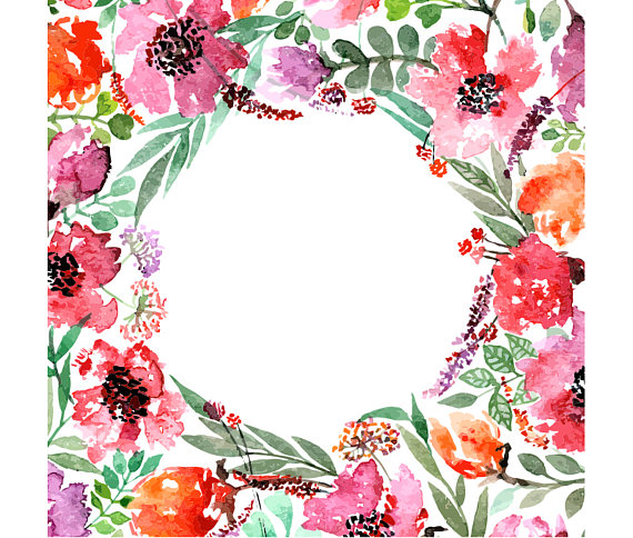570x484 Watercolour Flower Frame Border Clip Art Digital Download Png